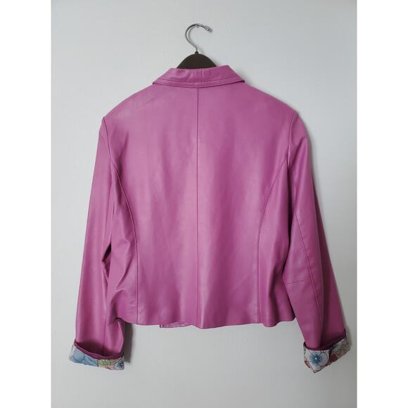 Bernardo Pink Petunia Leather XL Fitted Moto/Barbie SPRING Jacket Floral Lining - Picture 9 of 14